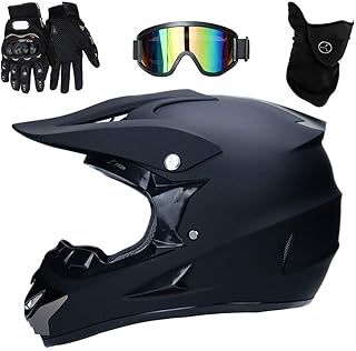UIGJIOG Motorcross Helmet Matt Black,Adult Full Face Off Road Crash Helmet with D.O.T Certified MX ATV BMX Racing Protective Gear Gift Goggle Glove Mask
