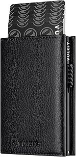 VULKIT Credit Card Holder RFID Blocking Leather Pop Up Card Wallet with Banknote Compartment, ID Window, Coin Pocket & Magnetic Closure