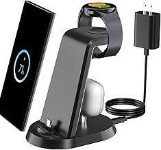 PLDHPRO Charging Station for Samsung, 3 in 1 Phone Watch Charger Dock Wireless Stand for Galaxy S25/S24/S23/S22/S21/S20//Note20/10/Z Flip 4/Z Fold Watch 5 Pro 4 3 Buds