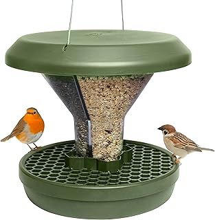 Smart Bird Feeder Davos | Hanging No Mess Station | Rat and Mouse Proof | Robin, Niger Seed Tray Catcher | Robust and Reliable | Dual food chambers | Green