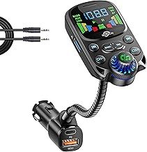 Bluetooth 5.3 FM Transmitter, 48W AUX Car Adapter Charger with HiFi Sound, Wireless Radio Receiver, Hands-Free Car Kit with 1.6'' Display, Supports Aux & TF Card & USB Disk Play for car music