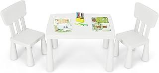 Kids Table and Chair Set, Children Activity Table with 2 Chairs, Multifunction Nursery Furniture for Playing, Learning, Eating and Drawing (White)