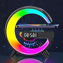 G Shape Table Lamp,Wireless Speaker, Atmosphere Night Light with Wireless Charging Function, Bedside Lamp with Alarm Clock & Charging Function, Bedroom Bedside