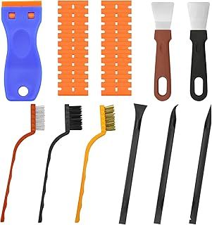 Omsscun 19Pcs Plastic Scraper Tool Non Scratch, Cleaning Scraper Tool with 10 Spare Replacement, 2Pcs Oven Scraper Tool Non Scratch and 3Pcs Small Wire Brush for Stain Rust Sticker Labels Paint