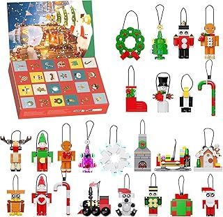 Christmas Advent Calendar 2024 Building Toy, 24 Days Countdown Christmas Tree Ornament with Santa, Xms Decorations, 24 Pack Festival Gift for Kids Boys Girls（570PCS）