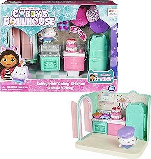 Gabby’s Dollhouse, Bakey with Cakey Kitchen with Figure and Accessories, 3 Furniture Pieces and 2 Surprises, Kids’ Toys for Ages 3 and above
