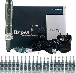 Derma Pen Ultima M8 Microneedling Pen - Professional Anti-Aging Electric Auto Derma Stamp Pen Skin Care Tool Kit with 22pcs Needles Cartridges (16pins x12+ 36pins x10)