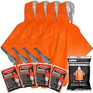 aZengear Emergency Survival Poncho (4pc) Thermal Mylar Foil Coating Blanket for Heat Retention and Rain | Reversible with Hood | Waterproof, Windproof, Portable, Hands-free, Outdoor Kit
