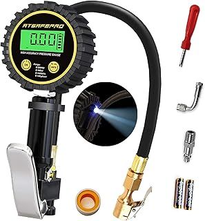 Tyre Pressure Gauge UK and Inflator,Digital Tyre Inflator Gauge 200 PSI,Heavy Duty Tyre Inflator Air Tool- Tyre Deflator with Back Bright LED Light for Car Bike Moto Tyre Pressure Test