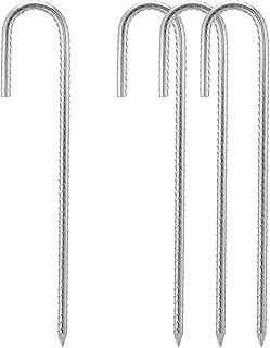 16" Heavy Duty Galvanised Steel Ground Rebar Stakes, Ground Stakes J Hooks Ground Anchors for Marquees, Gazebos, Castles, Tents, Trampolines, Bouncy, Camping, Football Nets(40CM 4 Pack)