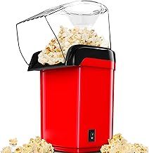 Popcorn Machine | Fast Hot Air Popcorn Maker l Healthy, Oil Free/Fat Free l with Measuring Cup and Removable Top Cover l Retro Red Overlay