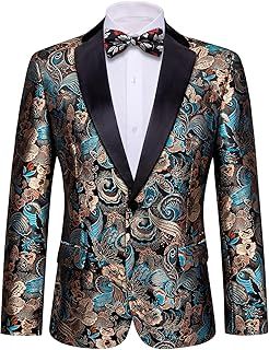 Barry.Wang Men's Tuxedo Blazer Luxury Paisley Embroidery Casual Jacket Lapel One Button Wedding Business Coat