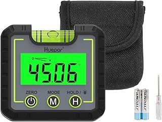 Digital Angle Finder, Huepar 0-360°Inclinometer Digital Level Box Angle Gauge with V-Groove Magnetic Base&Backlight LCD Bevel Gauge Protractor Inclinometer for Carpentry, Building, Masonry, Automobile