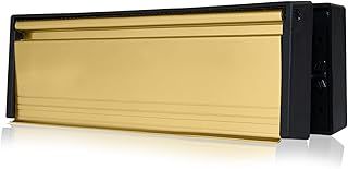 MailPlate 12" Letterplate Polished Brass, Premium Draught Proof Postal Letterbox, Telescopic Sleeved Letter Box for Wooden, Composite and uPVC Midrail Doors with 40-80mm Door Thickness.