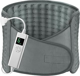 Heat Pad OneAmg 49"X12" Heating Pads for Back Pain Relief with 6 Heating Settings and Auto Shut Off Soft Machine Washable Electric Heat Pads with Velcro for Abdominal Neck Shoulder Pain Relief Grey
