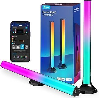 Govee RGBIC TV Light Bars, 38cm WiFi TV Backlight with Double Light Beads, Smart Lighting with Multiple Placement Options Suitable for 45-70inch Television, Work with Alexa and Google Assistant, Black