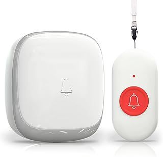 Wireless Caregiver Pager, Elderly Alarm Call Button Personal Panic Alarm for Elderly/Home/Patient/Disabled/Nurse 500+ft UK Plug(1 Receiver 1 Call Button）