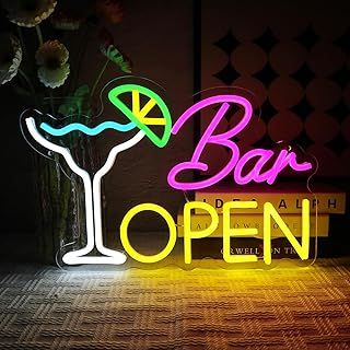 Bar Open Neon Light Sign - Cocktails Neon Sign for Wall Decor Bar Neon Wall Light USB Dimmable Led Open Sign for Beer Bar Coffee Cafe Club Business Home Pub Man Cave Party Decorations