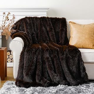 BATTILO HOME Chocolate Brown Faux Fur Throw Blanket 125x150cm, Luxury Fluffy Blanket for Bed, Comfy Shaggy Cozy Plush Fuzzy Fur Blanket for Sofa Couch Living Room Home Decor