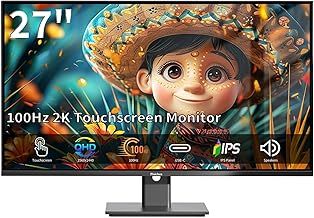 Pisichen Touchscreen Monitor 27 Inch 2K 100Hz Gaming Monitor, QHD 2560x1440 IPS PC Monitor, 10-Point Multi Touch Screen Computer Monitors, USBC HDMI VGA Ports, Built-in Speakers