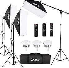 Andoer Softbox Lighting Kit 2800K-5700K 85W Bi-color Temperature LED Bulb with Remote, Photography Lighting Kit with 50x70cm Softbox, 2m Light Stand, Softbox Kit for Studio Photography, 3 Sets