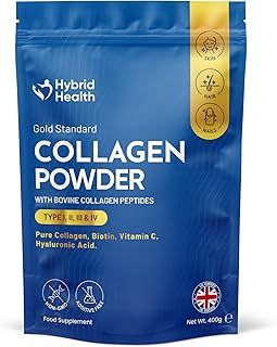 Collagen Powder with Bovine Peptides, Hyaluronic Acid & Vitamin C | Types I, II, III & IV | 400g | Premium Collagen for Skin, Hair, Nails, Joints & Gut Health | Hydrolysed & Unflavoured