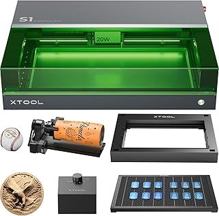 xTool S1 20W Engraving Machine with Riser Base & Honeycomb Working Sheet & Air Assit & RA2 Pro, Auto Focus, Enclosed Engraver and Cutter for Wood and Metal, Class I Safety CNC Machine