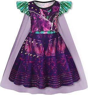 Jurebecia Descendants Costume for Girls Mal Costume with Mesh Cape Descendants Dress Up for Girl World Book Day Costumes for Girls
