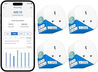 Meross Smart Plug with Energy Monitor Wi-Fi Outlet Work with Alexa Echo, Google Home, Smart Socket No Hub Required 13A (4-Pack)