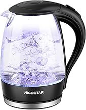 Aigostar Adam 30KHH Glass Electric Kettle, 2200W Fast Boil, 1.7L BPA-Free Water Boiler with LED Light, Auto Shut-Off & Boil-Dry Protection, Borosilicate Glass, Cordless Black Water Kettle