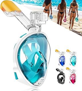 Snorkel Mask 180°Full Face, Diving Mask Free Breathing Design Anti-Fogging and Anti-Leak Technology with Adjustable Head Straps for Adult Youth Kids
