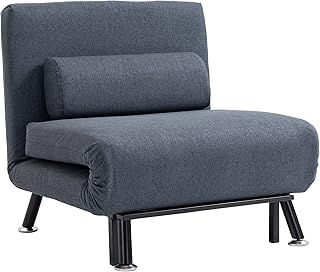 HOMCOM Linen Chair Bed, 3-in-1 Convertible Sleeper Chair with Adjustable Backrest, Pillow, for Living Room, Bedroom, Dark Grey