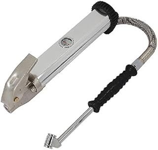 Air Tyre Inflator with Gauge (Forecourt Type) - Heavy Duty Aluminium Body, Dual Calibrated PSI & Bar, 350mm Rubber Hose with Steel Protection Sleeve, 0-140 PSI / 0-9.5 Bar Range
