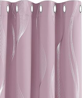 Deconovo Decorative Silver Wave Line Foil Printed Blackout Curtains Thermal Insulated Curtains Eyelet Curtains for Living Room 66 x 72 Inch Light Pink 2 Panels