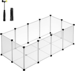 SONGMICS Pet Playpen with Floor, Small Animal Enclosure, DIY Plastic Cage, Indoor Run for Hamsters, Rabbits, Hedgehogs, Guinea Pigs, 125 x 63 x 42 cm, White LPC001W01