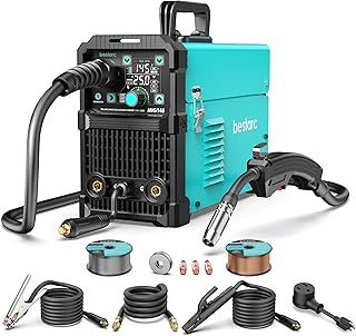 bestarc MIG Welder, MIG145 145Amps Gas MIG/Gasless Flux Core MIG/Lift TIG/Stick 3 in 1 MIG Welding Machine, MIG Welder 110V 220V with Digital Screen Display