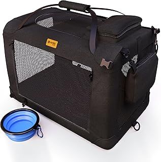 Dog Travel Crate Dog Carrier Pet Carrier for Medium Dogs Travel Crate for Car Puppy Cat Large Soft Fabric Foldable Collapsible for Car Seat Boot (S Black)