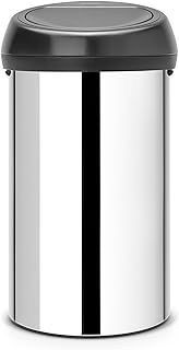 Brabantia 60 Litre Large Kitchen Touch Bin (Brilliant Steel/Matt Black Lid) Removable Lid, Soft-Touch Open, Easy Clean Rubbish Food Waste Bin
