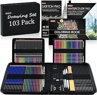 103 Pack Sketching and Drawing Set, Sketch Books, Graphite and Colouring Pencils in Sturdy Zipper Case, Art Supplies for Artists, Beginners, Adults