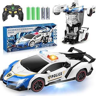 YOTOY Transforming Remote Control Police Car for Boys 3-10 - RC Car Robot Birthday Presents for Kids