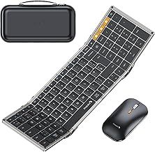ProtoArc Foldable Keyboard and Mouse, XKM01 Folding Bluetooth Mouse Combo for Travel, 2.4G+Dual Bluetooth, Full-Size Rechargeable Portable Laptop iPad Tablets, Grey (UK-XKM01(Grey))