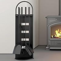 Kingson Black 5-Piece Fireplace Tools Set 22x16x66cm Complete Companion Set for Log Burners Fireplace Accessories for Efficient Hearth Maintenance