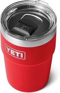 YETI Rambler Cup, Vacuum Insulated Stainless Steel Stackable Cup with Magslider Lid, Rescue Red, 16 oz (475 ml)