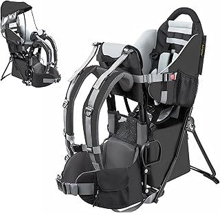 besrey Baby Backpack Carrier, Toddler Hiking Backpack with Safety 3-Height Seat, Adjustable Straps&Waist Belt, Foldable Frame Lightweight Large Capacity Child Carrier for Hiking Black