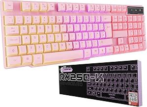Orzly Gaming Keyboard RGB USB Wired Rainbow Keyboard Designed for PC Gamers, PS4, PS5, Laptop, Xbox, Nintendo Switch, RX-250 Hornet Edition (Pink)