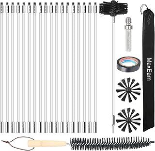 24Pcs Chimney Cleaning Brush Kit, Chimney Sweep Kit with 18 Flexible Nylon Rods+ 6" Brush Head+ Wood Long Brushes+ Storage Bag, Duct Vent Cleaning Set for Flue Fireplace Sewage Pipe Fume Hood