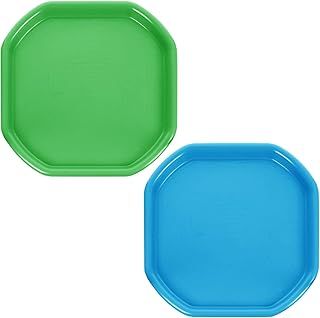 (Set of 2) Small Colour Plastic Mixing Tray Sand Water Play Builder Equipment Sand Pool Pit Beach Tuff Tray for Kids Messy Play Tray - Made in UK 70x70 CM (Lime Green & Sky Blue)