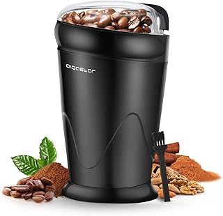 Aigostar Electric Coffee Grinder, Stainless Steel Blade, 200W, 60g Capacity, Cord Storage, Portable & Compact for Coffee Beans, Spice, Nuts, Seeds, Herbs, Black - Breath 30KYI.
