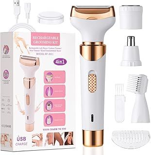 ACWOO Electric Lady Shaver, Cordless 4 in 1 Electric Shaver for Women, Rechargeable Painless Electric Razor Bikini Trimmer Wet and Dry Hair Removal for Face Legs Underarm Nose and Eyebrow (B)