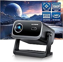 Mini Projector【Dust Proof & Electric Focus & Auto Keystone】20000LM Portable Projector 1080P FHD Supported, PUTRIMS TV Projectors 50% Zoom, WiFi Bluetooth 145°Rotatable Phone Projector for Outdoor Home